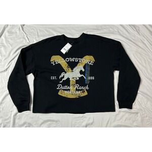 Yellowstone Dutton Ranch Graphic Cropped Sweatshirt Black Distressed  Horse Sz-L